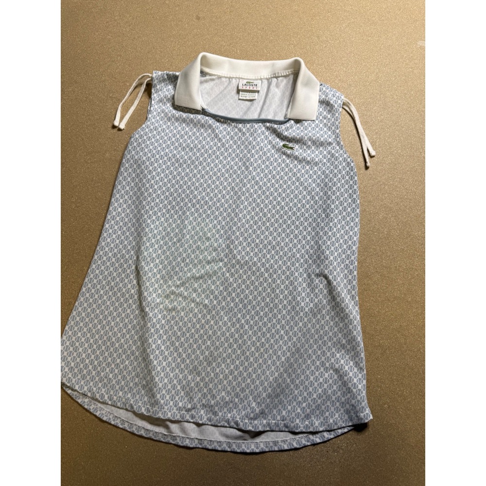 Lacoste Sport Tennis Print Sleeveless Polo Shirt Women's White Blue‎